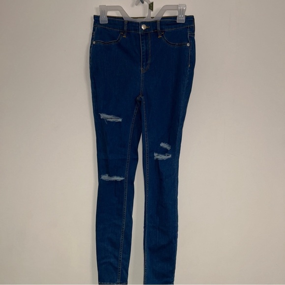Free People Denim - Free People High Rise Skinny Jeans Size 28 R Blue Denim Distressed